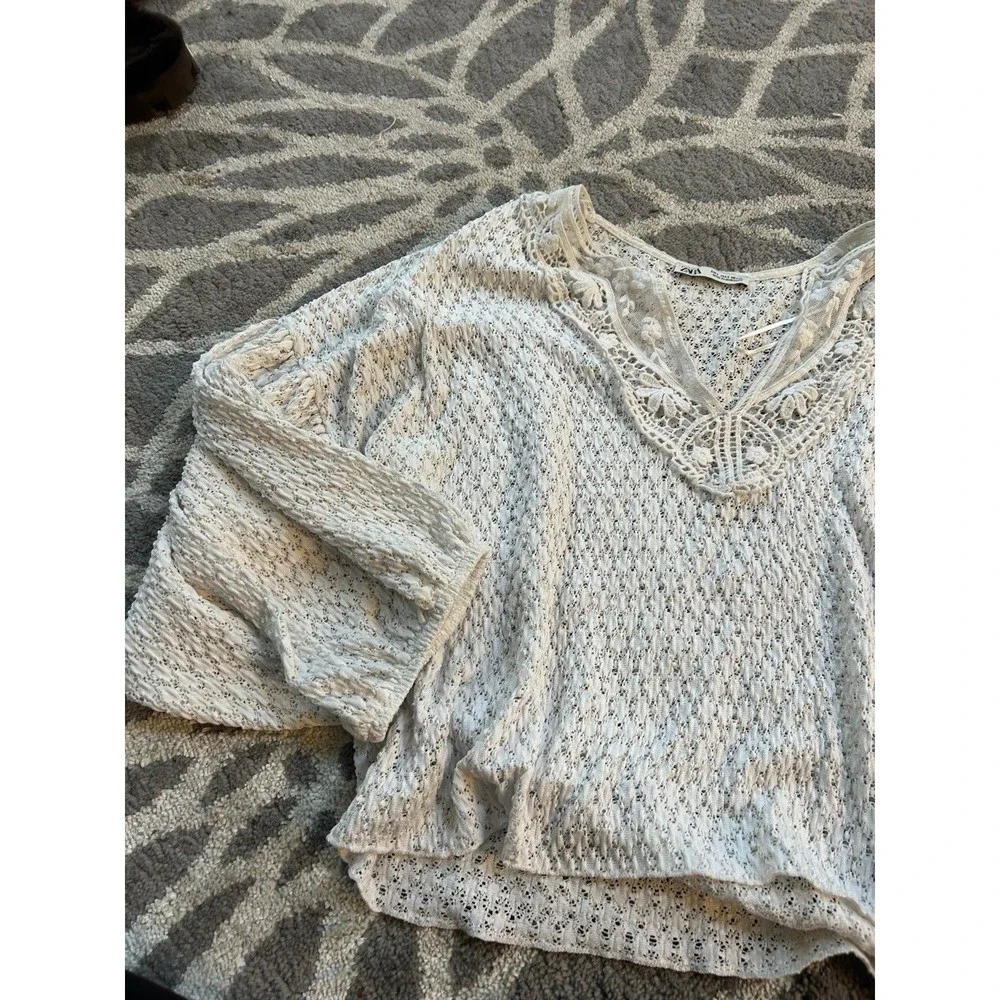 White Lace Crochet Detail Zara Blouse